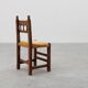 19th Century Spanish Hand-Carved oak Side Chair with Velour Seat