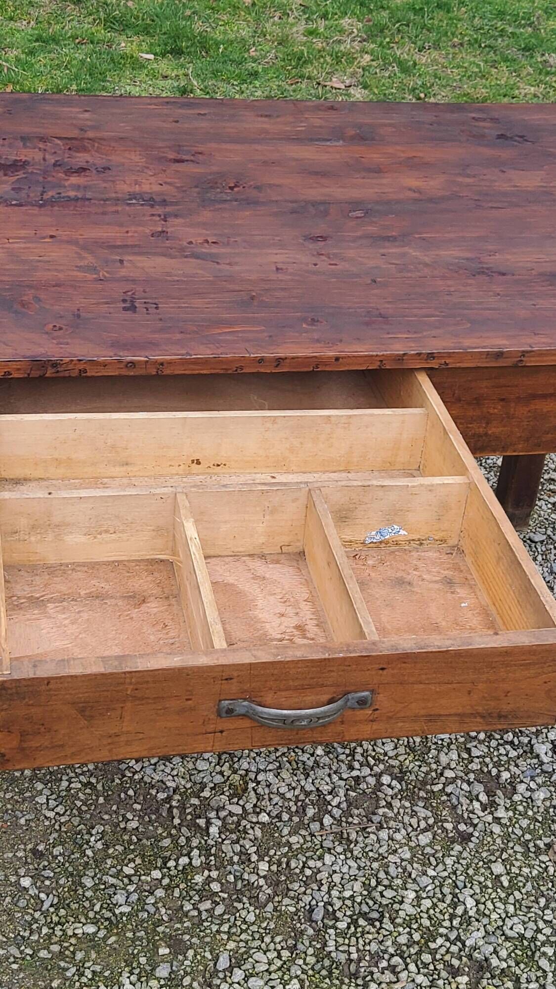 Farm table in oak and white wood 160cm 1 drawer t 20th century