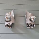 Pair of brushed aluminum wall lights, 1970s
