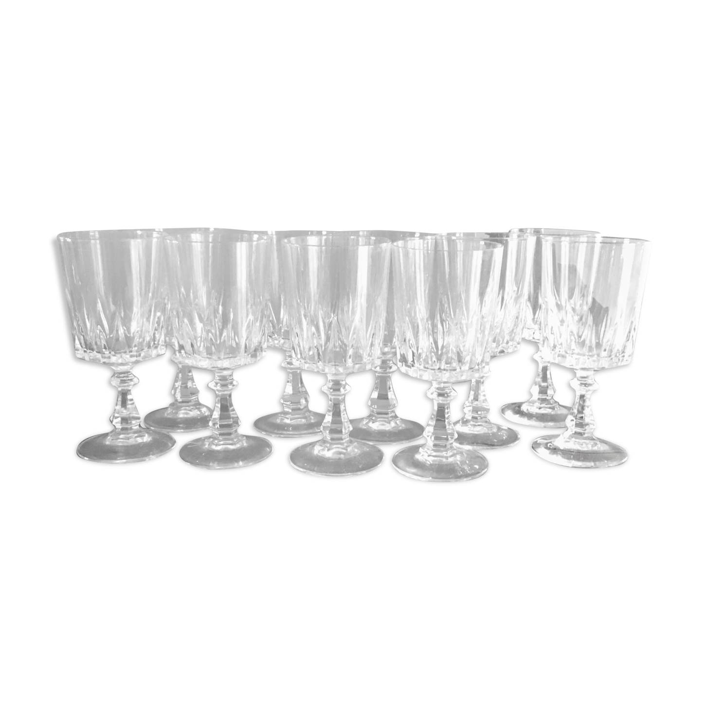 Set of 10 glasses of crystal wine cut 1960