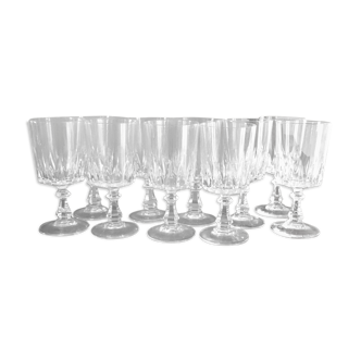Set of 10 glasses of crystal wine cut 1960