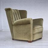 1960s, Danish relax armchair, original green furniture velour, beech wood.