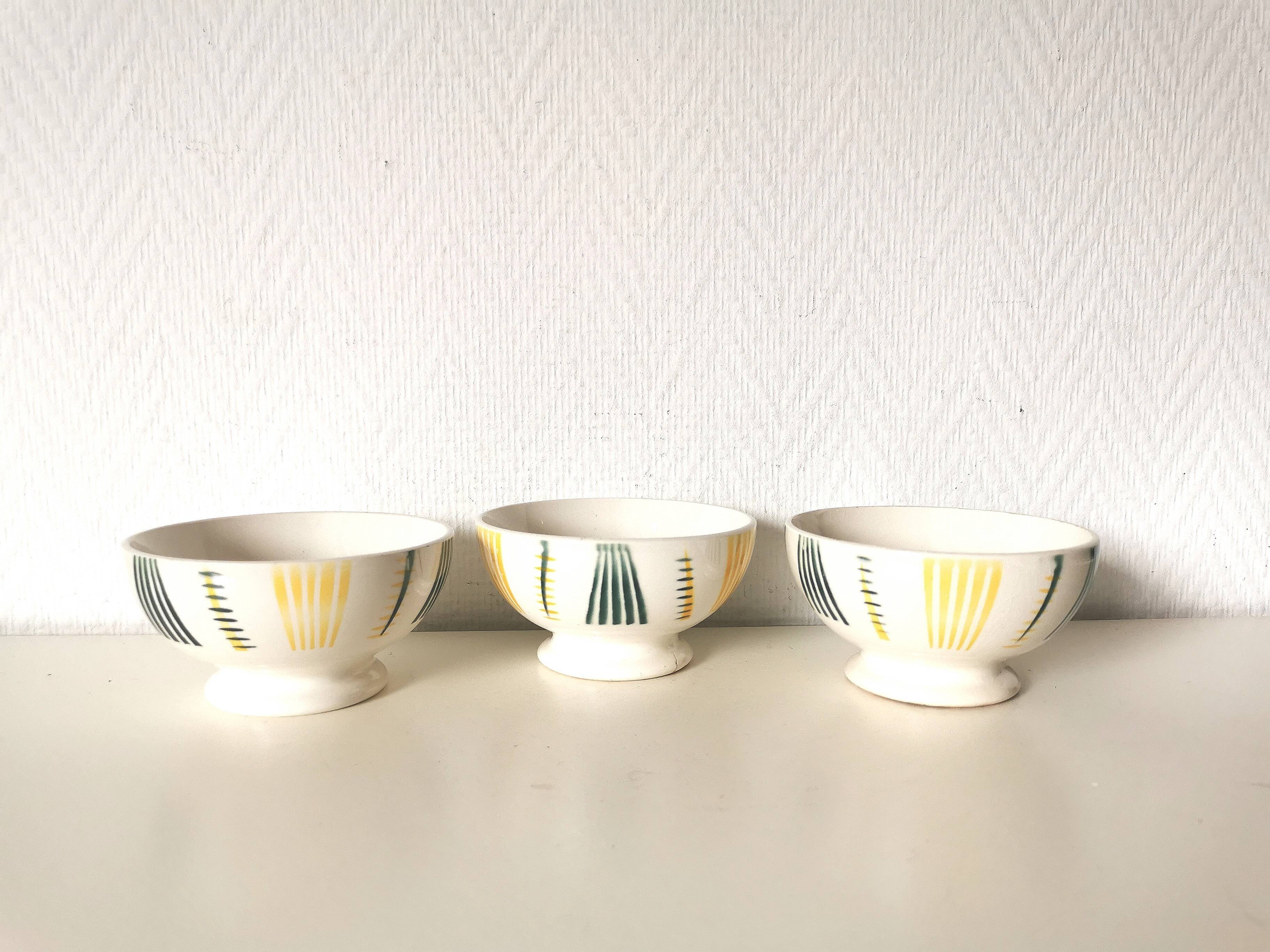 set of three small white, green and yellow bowls and Sarreguemines