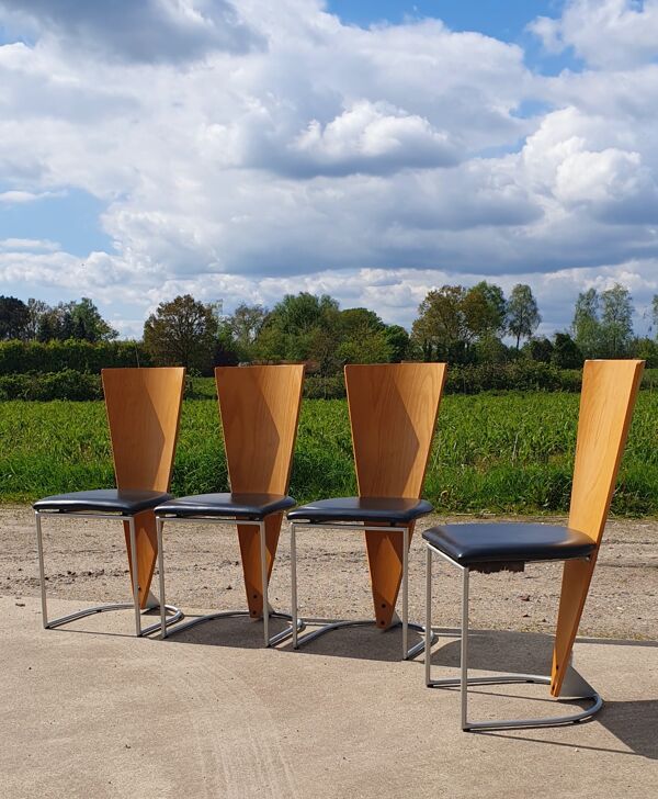 Ensemble de 4 chaises Harvink Zino de style Memphis vintage postmoderne néerlandais.