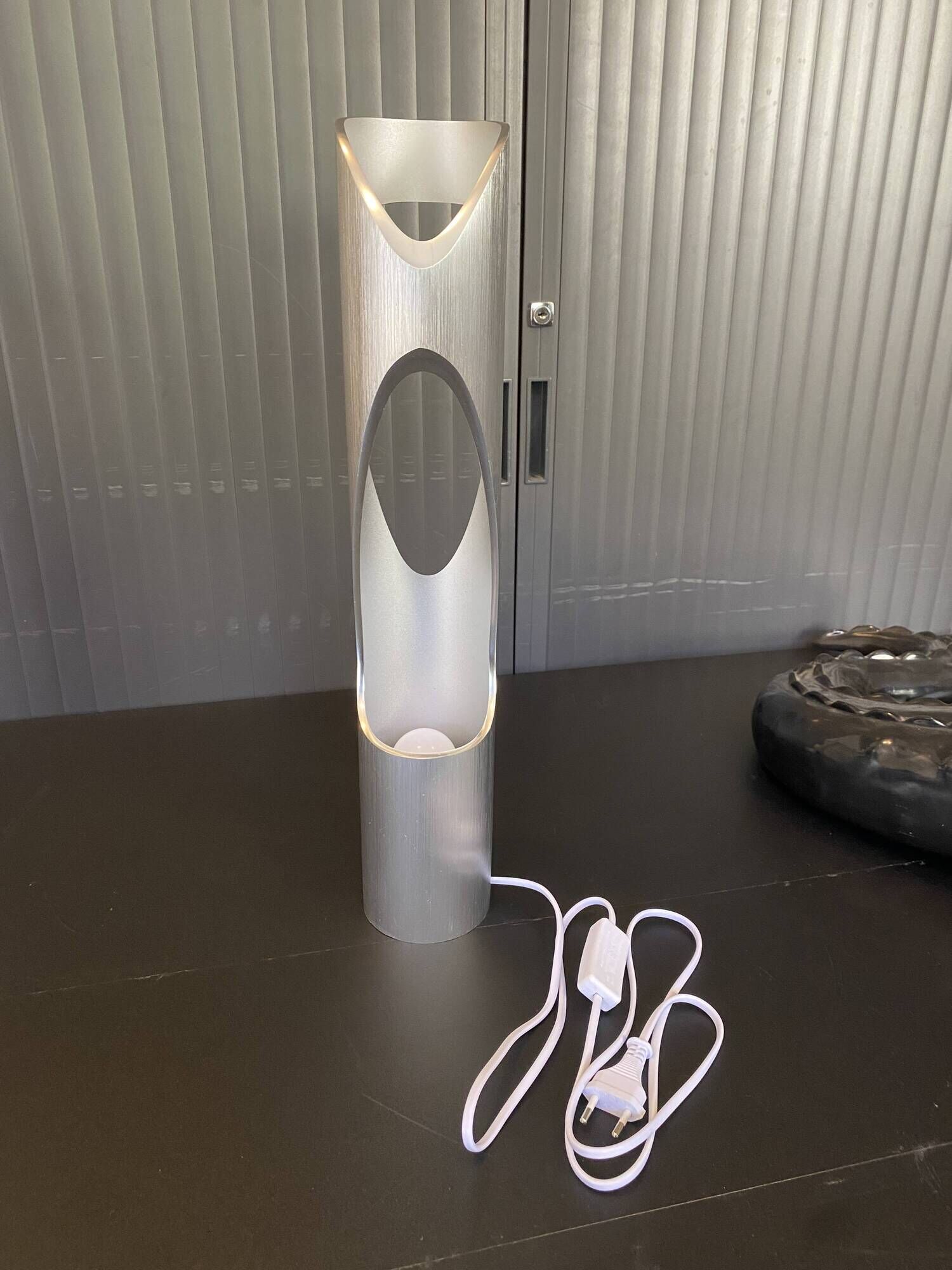Sculptural flame lamp brushed aluminium Space Age Vintage 1970