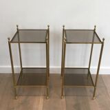 Paire de bouts de canapé de style néoclassique en métal doré et verre