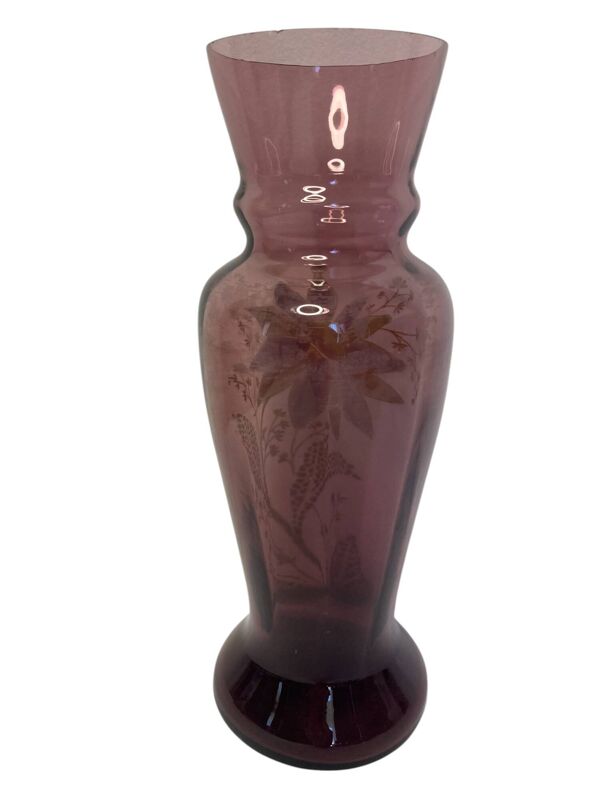 Legras Montjoye, vase violet verre émaillé marguerite vers 1900