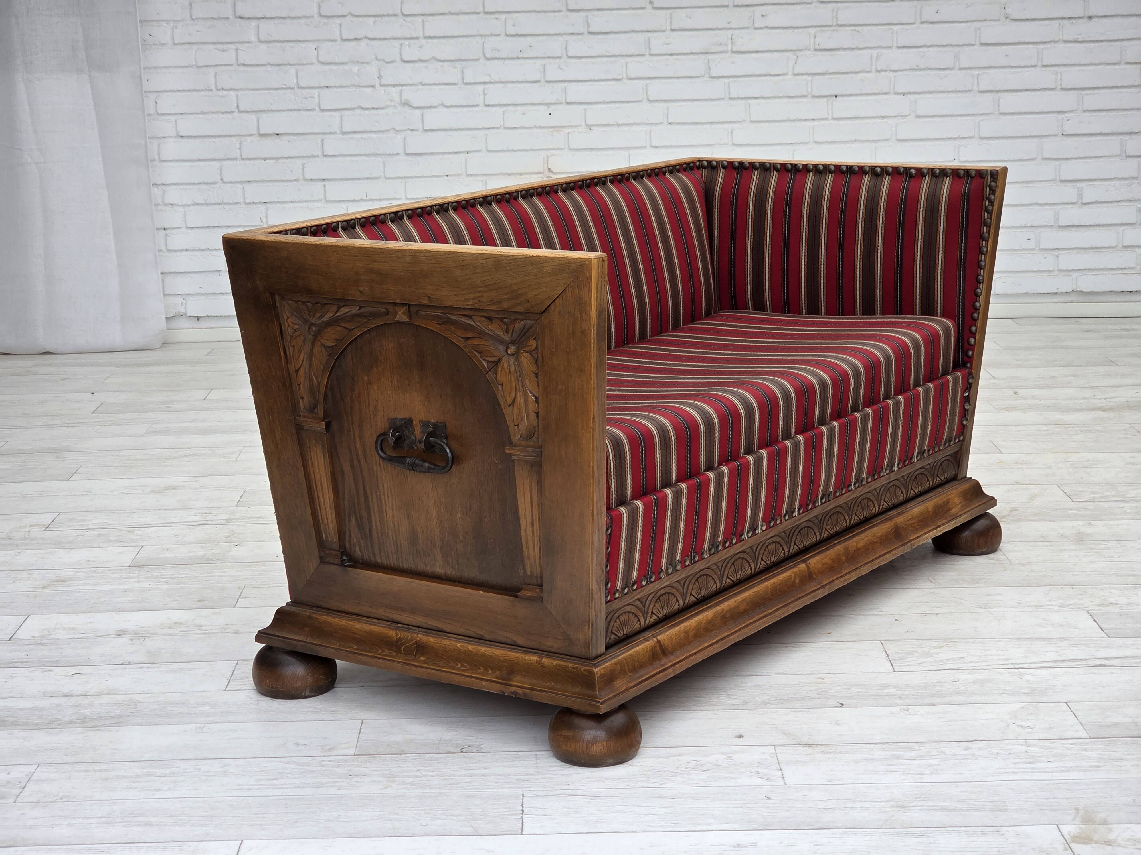 1960s, Danish 2-seater sofa, original condition, furniture wool, oak wood.