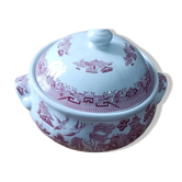 Vintage soup tureen in English earthenware Churchill Rosa pink Willow pattern.
