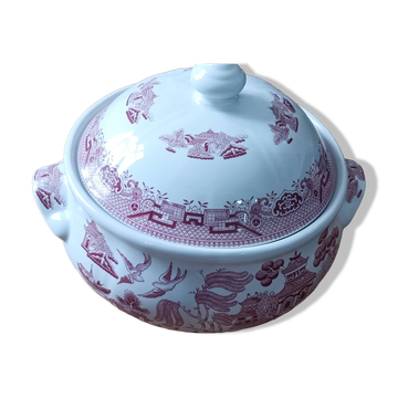 Soupière vintage en faience anglaise Churchill motif Rosa pink Willow