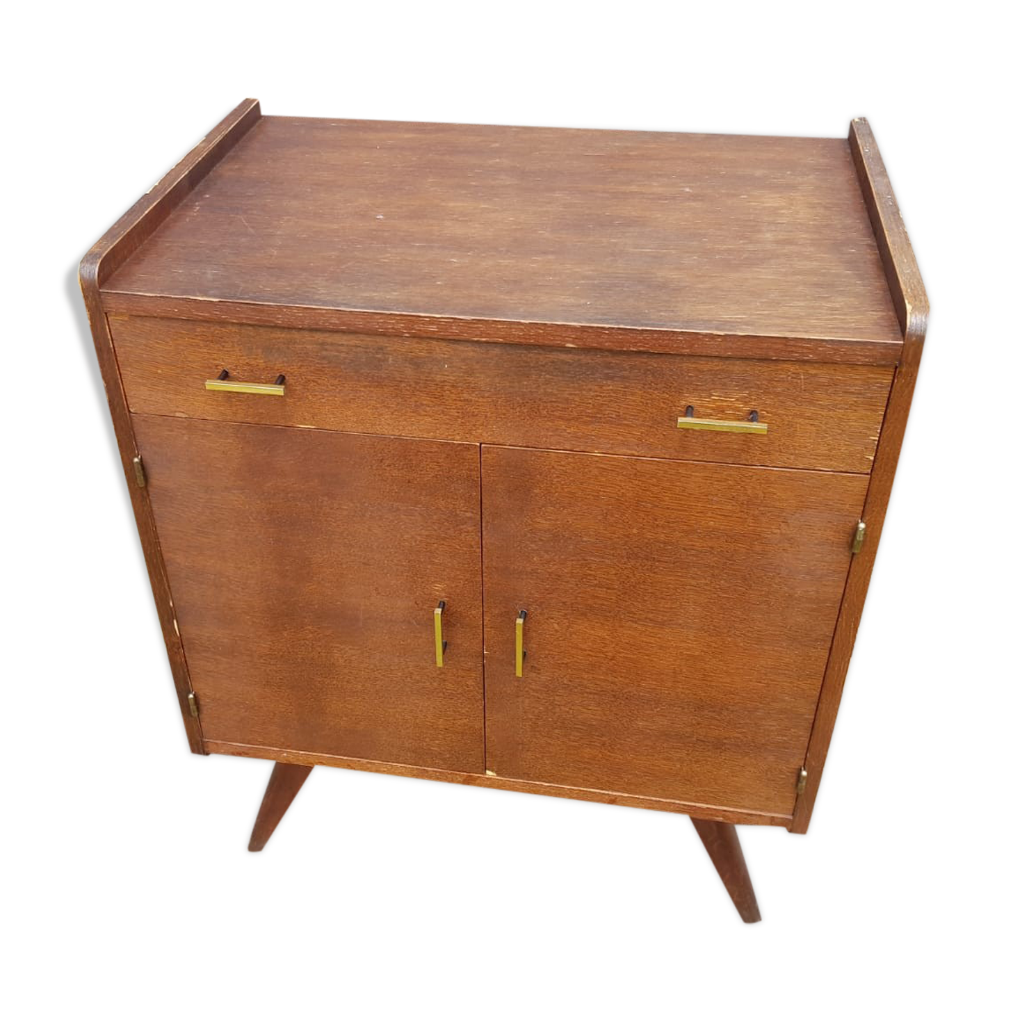 Old Chest of Drawers Drawer + Doors Wood Feet Compass 70s Vintage