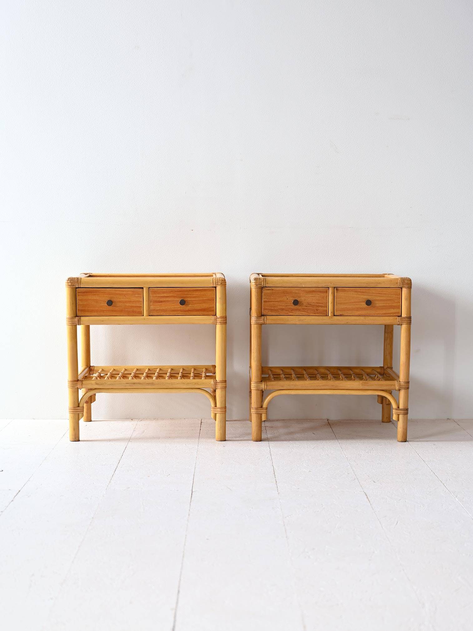 Vintage bamboo bedside tables