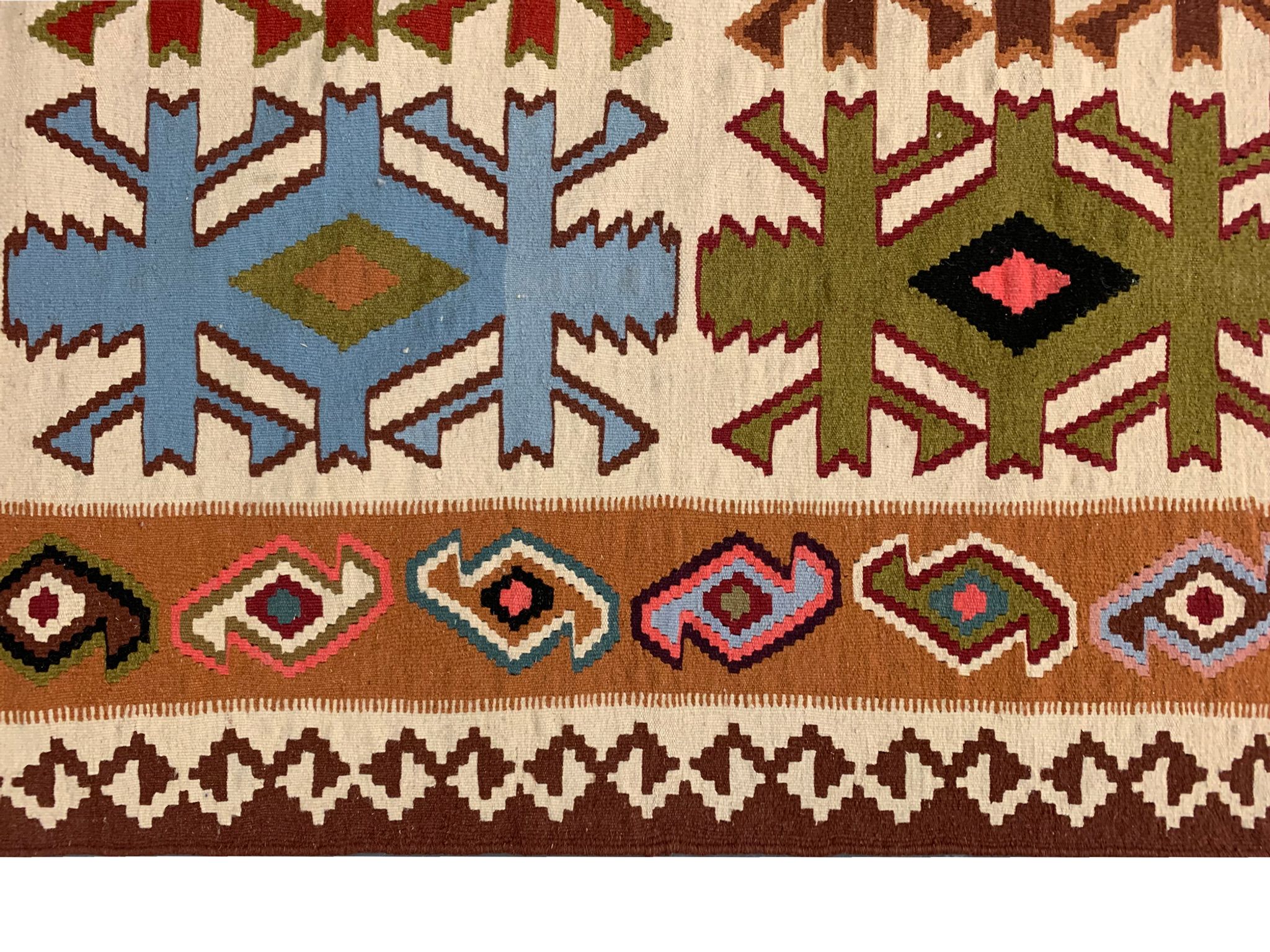 Cream wool turkish kilim handwoven tribal area rug 143x240cm