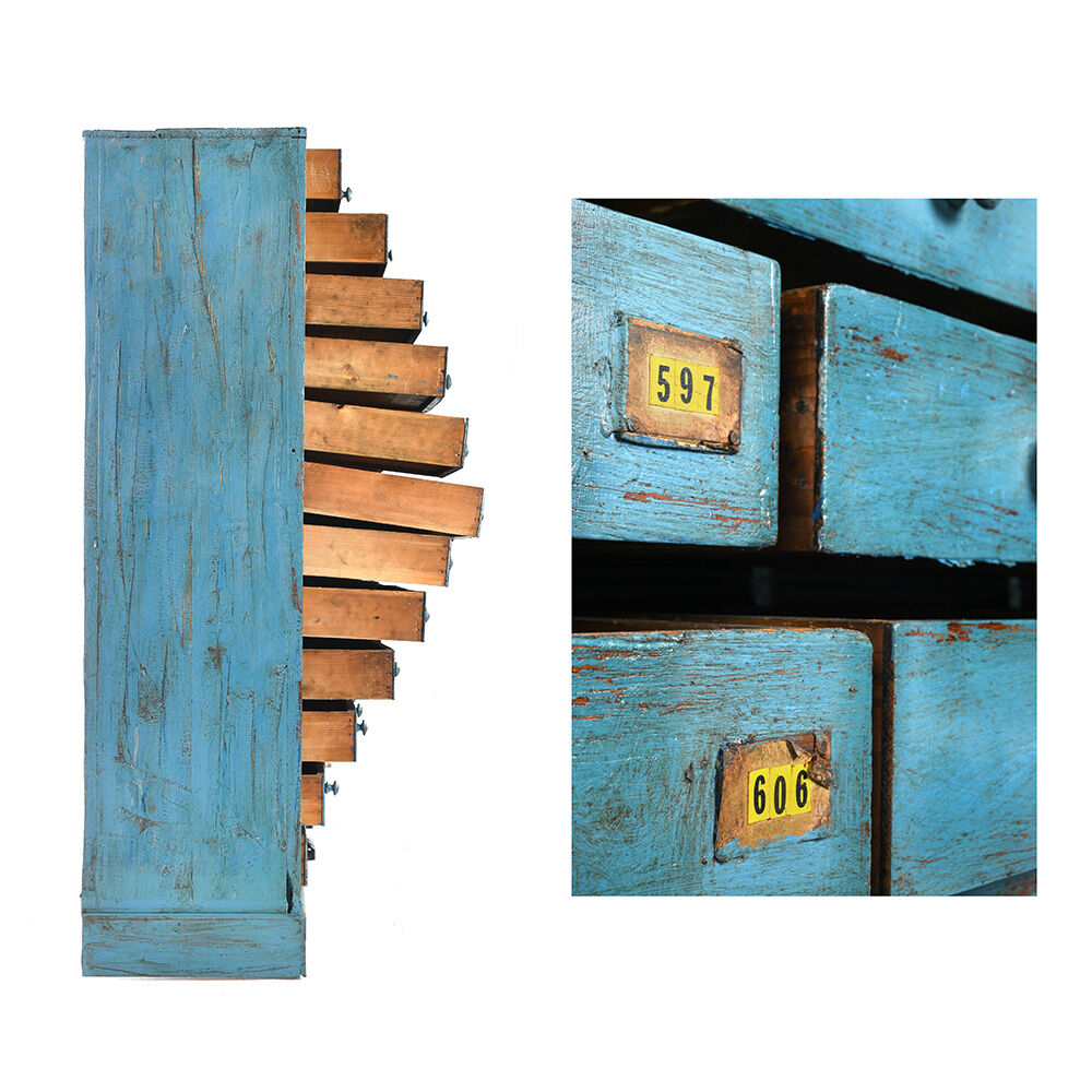 Pastourel wooden craft cabinet with 96 drawers and blue patina