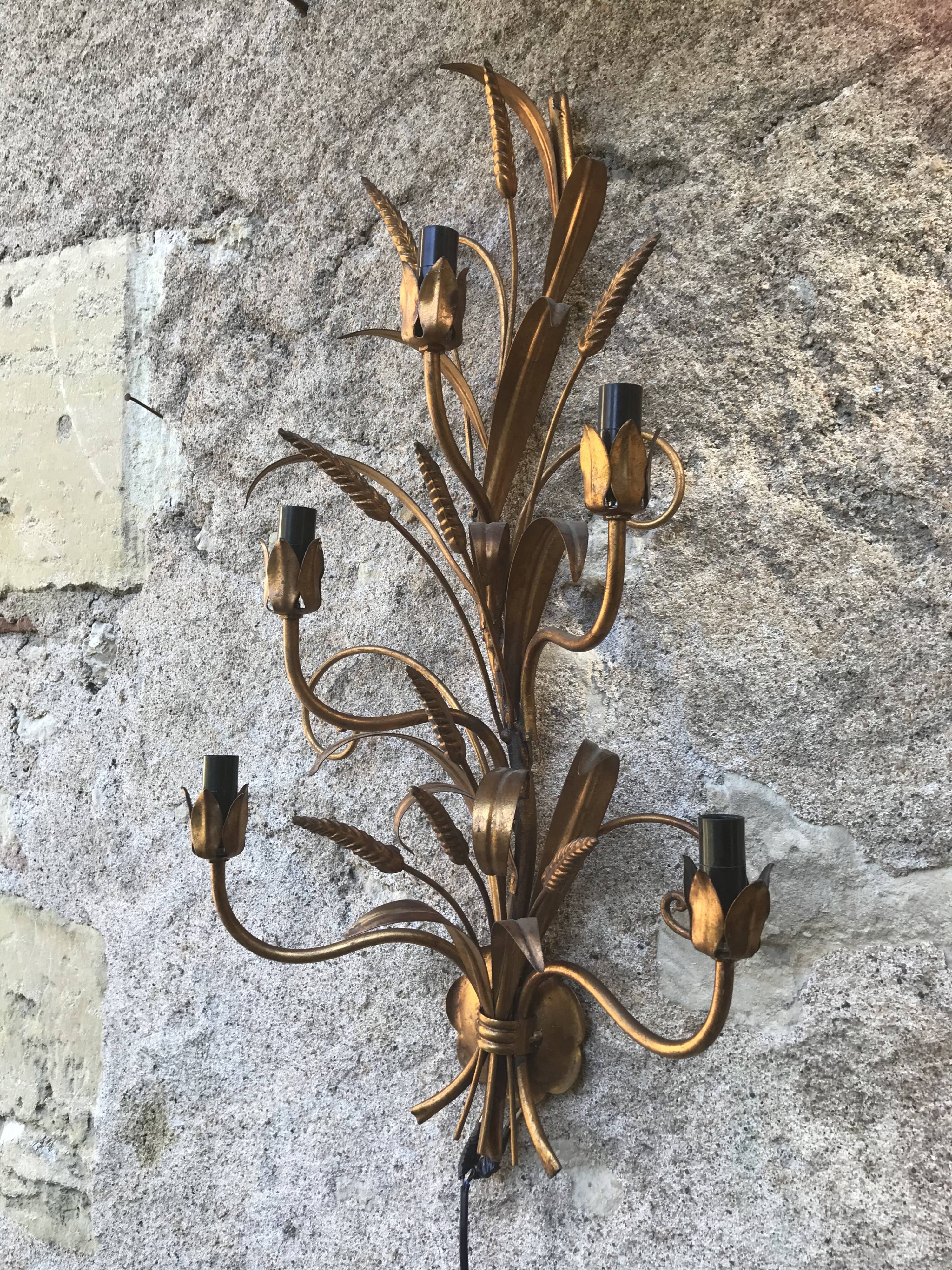 Paire d'appliques dorée épis de blé