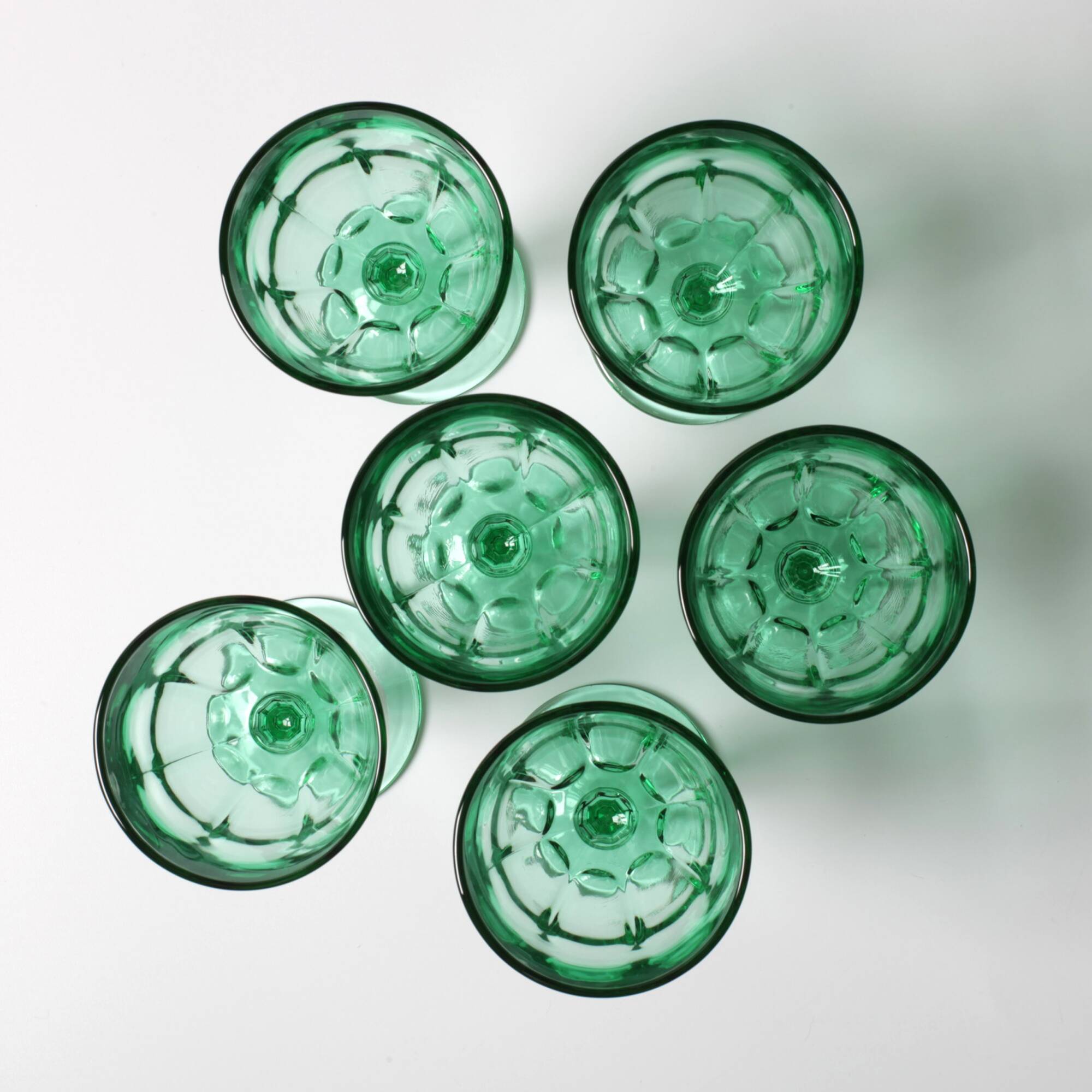 Set of 6 Vintage Green Wine Glasses / Stem Flutes / Crisal / Portugal 2000s