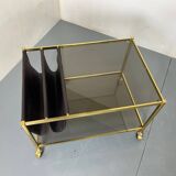 Table basse Hollywood Regency vintage en laiton et verre de maison Jansen, 1970