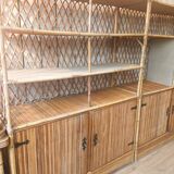 Pair of vintage bamboo rattan bookcases