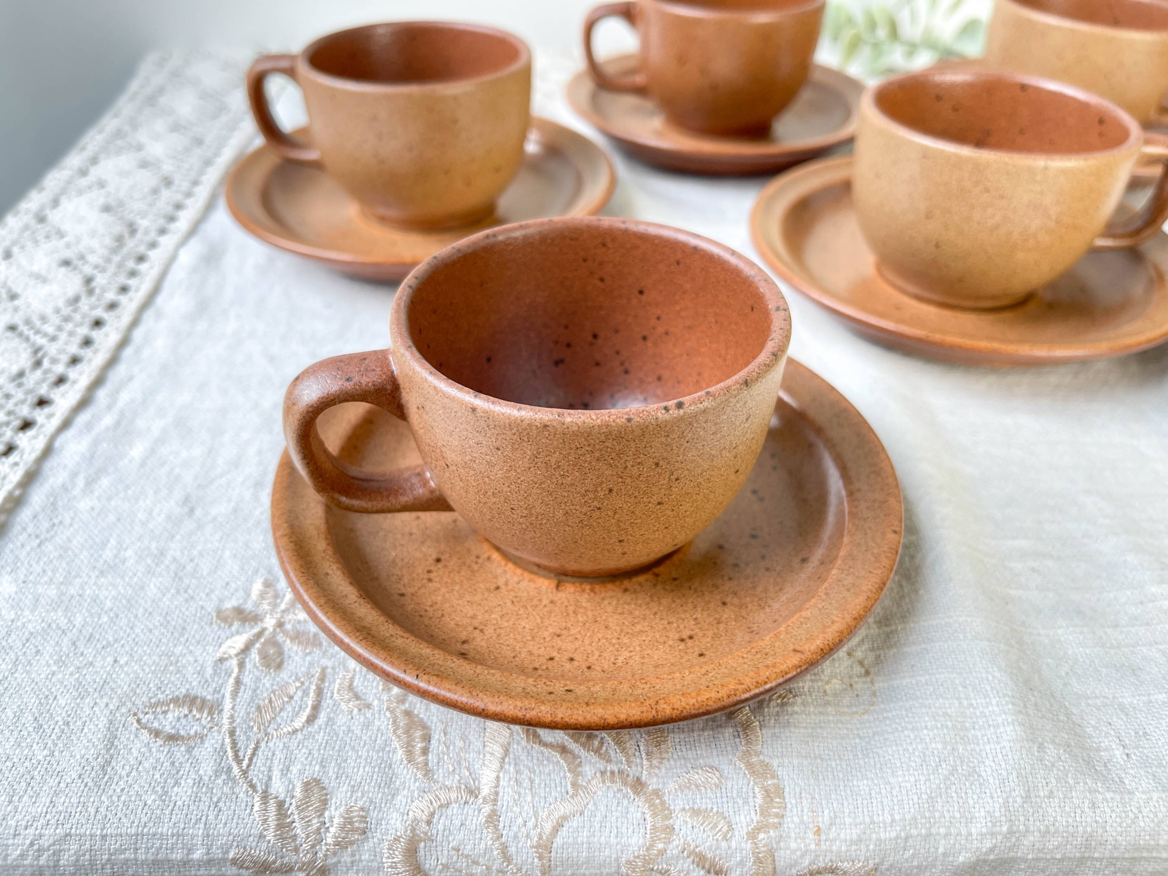 Vintage speckled stoneware coffee set Sarreguemines France from the 1950s