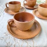 Vintage speckled stoneware coffee set Sarreguemines France from the 1950s