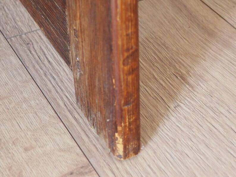 Mid-Century Coffee Table Carved Drawer, Rustic Nailhead Details