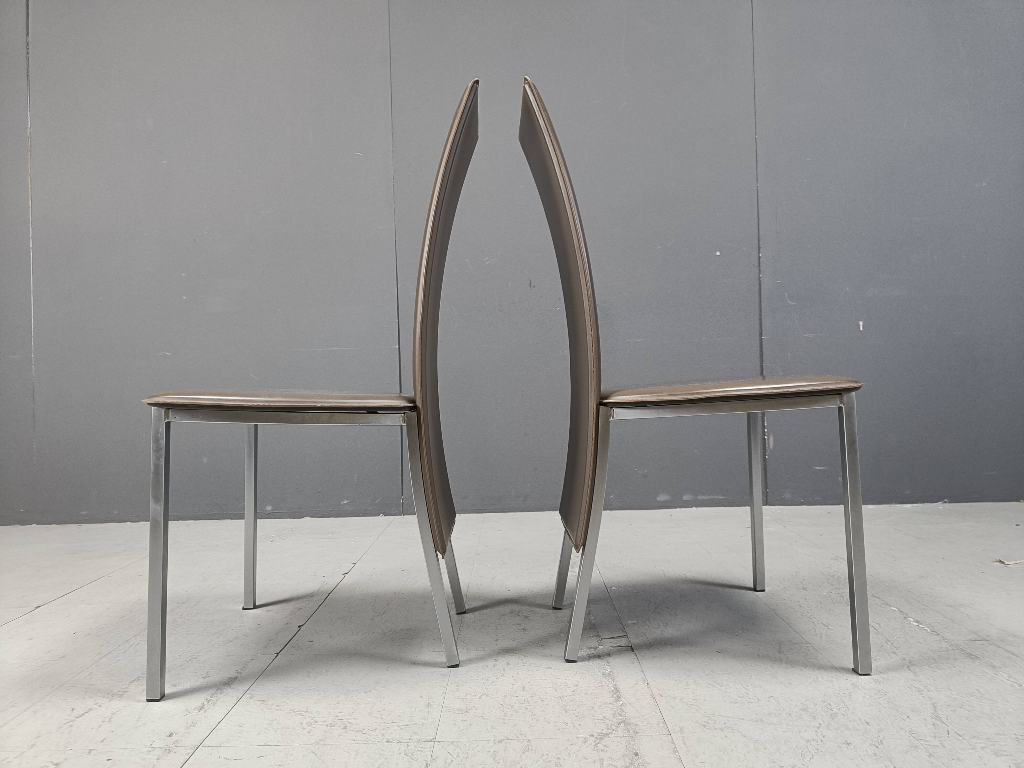 Vintage belgian leather dining chairs set of 8 - 1980s