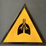 Yellow warning sign vintage european 1970's industrial enamel sign