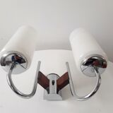 Double chrome and scandinavian teak wall lamp 50s