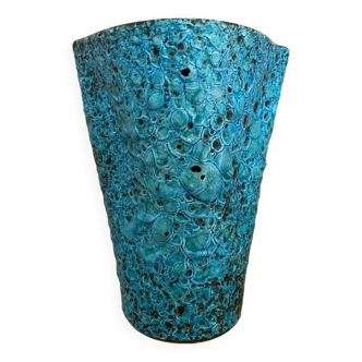 Vase émaillé bleu d’après scheurich, jasba ou bay keramik