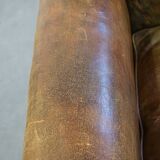Fauteuil à roulettes anglais en cuir de vachette vert antique