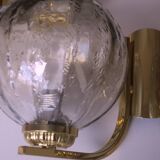 Mid century pair of brass and glass double wall lights, 1970s