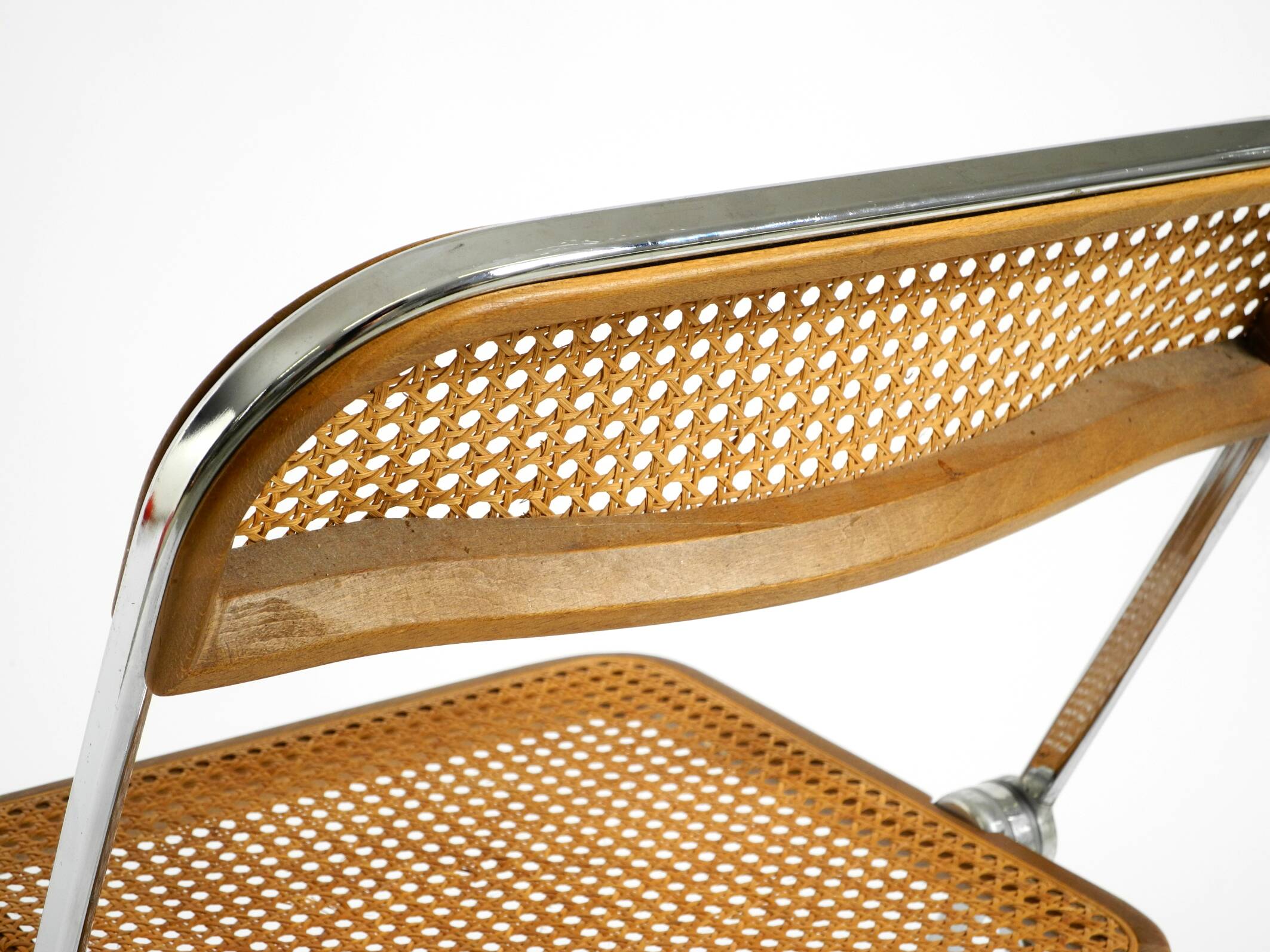 Chaise pliante Plia des années 1970 avec cannage de Vienne par Giancarlo Piretti pour Castelli