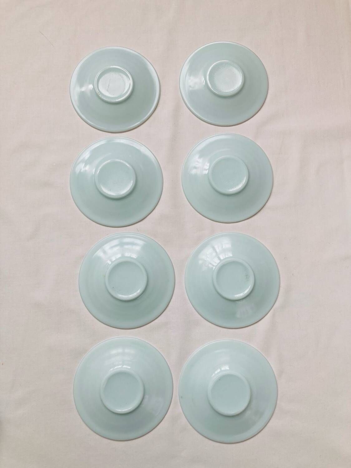 8 Art Deco Opaline Glass Coffee Cups and Saucers "The Economy"