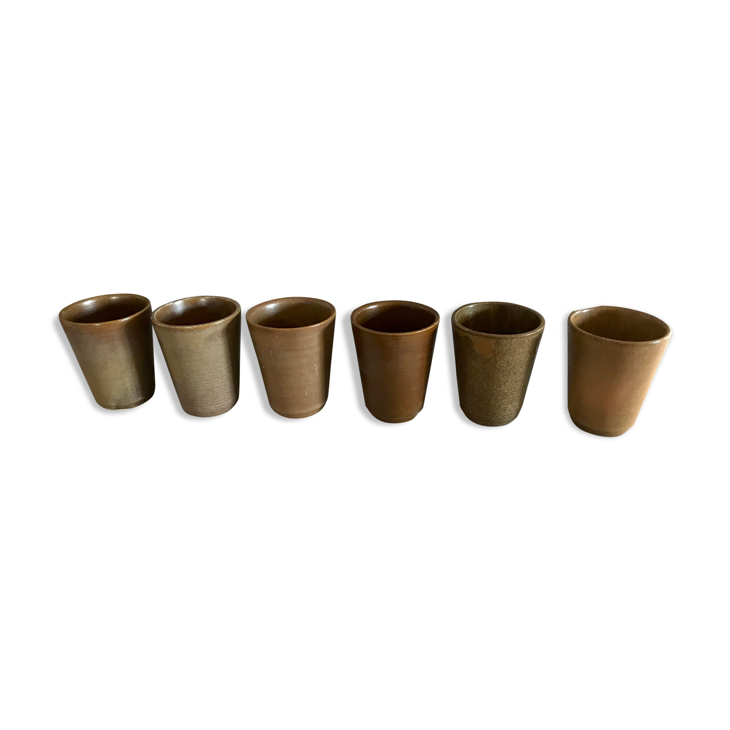 Lot of six Digoin mugs in sandstone