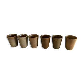 Lot of six Digoin mugs in sandstone