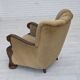 1960s, Danish relax chair, original green furniture velour, oak wood.