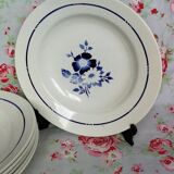 6 assiettes creuses anciennes saint amand fleurs bleues au pochoir