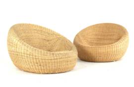Set of 2 vintage Ikea wicker armchairs "donut"