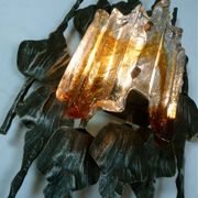 Large brutalist iron & ice Murano glass sconce / wall lamp, 1960s