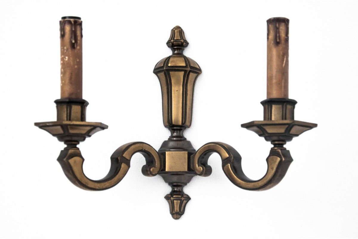Set of brass wall lamps, Poland, 1950s