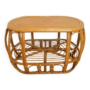 Table basse vintage en - osier rotin