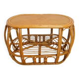 Table basse vintage en rotin et osier