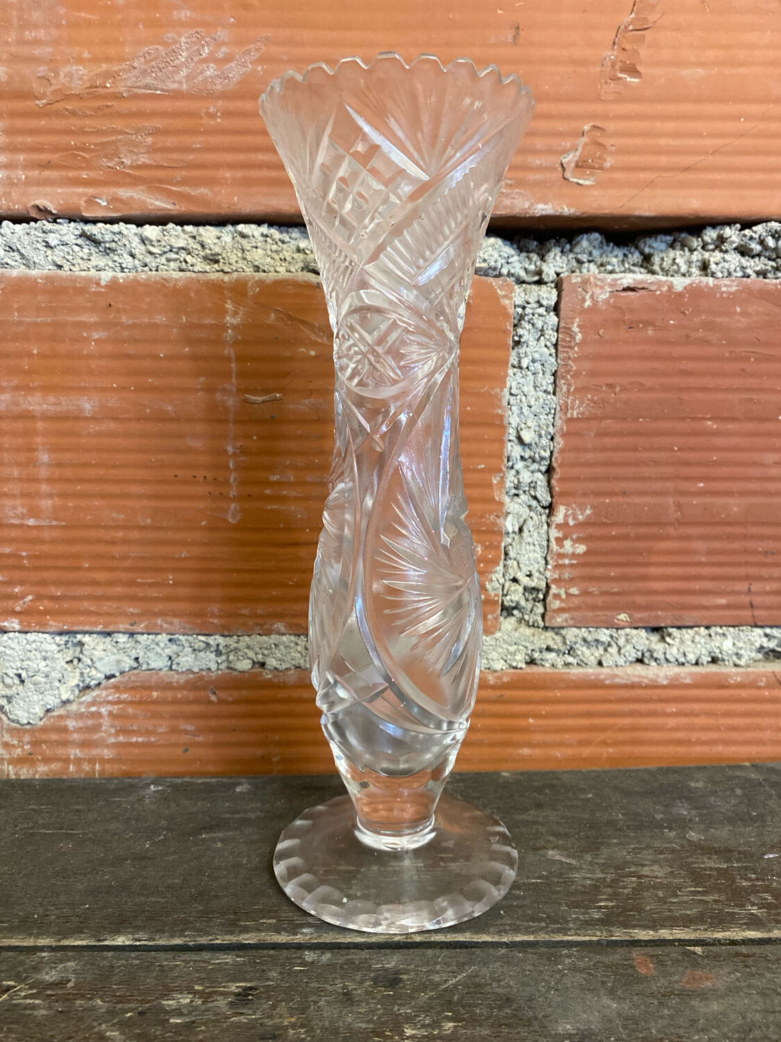 Vintage 1970s Cut Crystal Bohemian Vase #C866