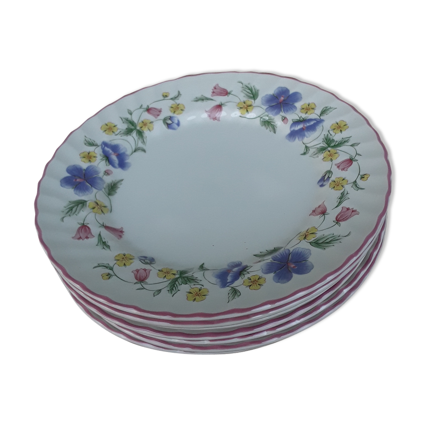 7 English faience plates