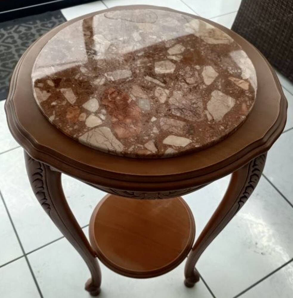 Louis XV style gueridon in carved wood and marble
