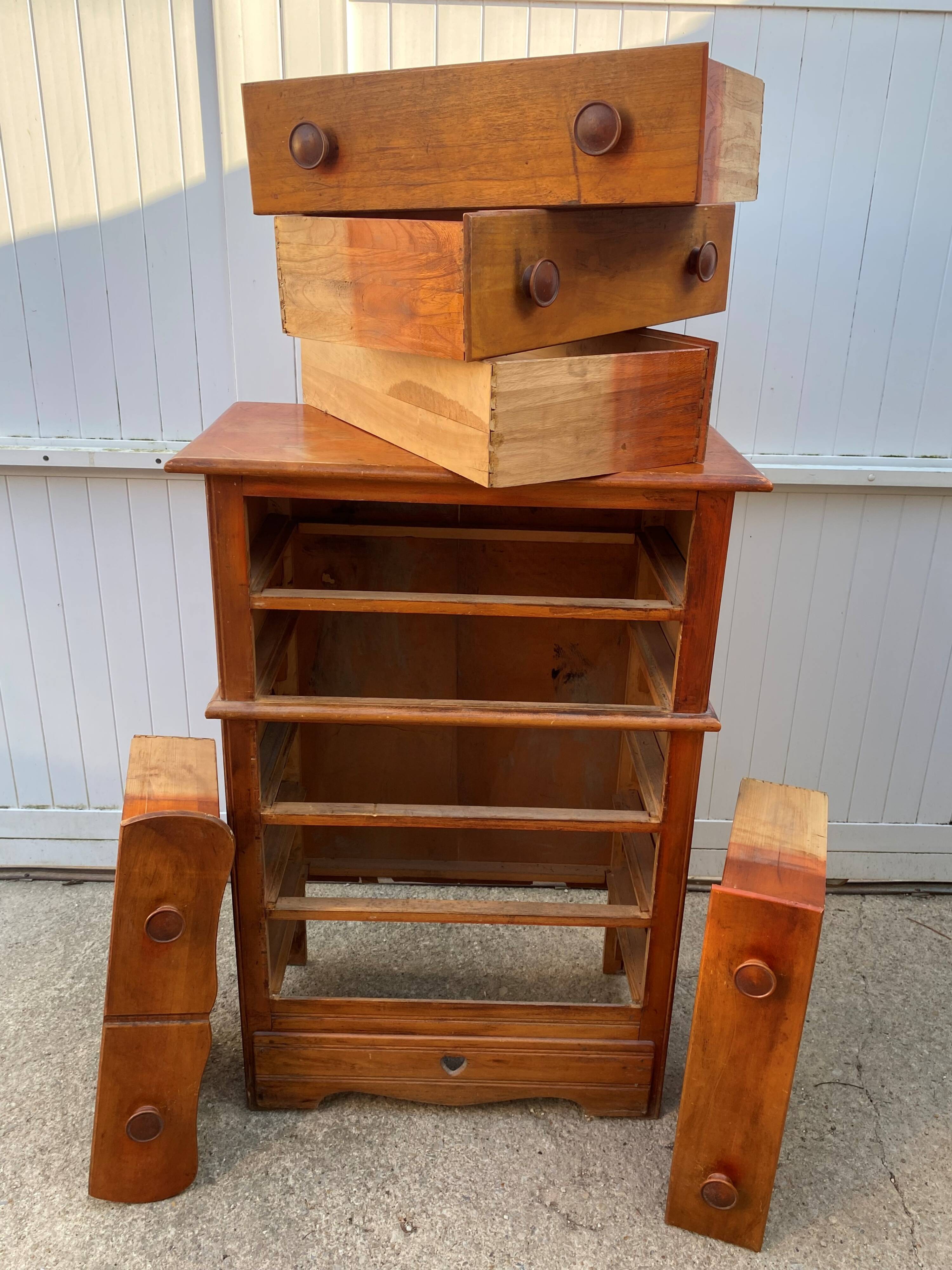 Meuble de métier de rangement commode haute en bois blanc 1950