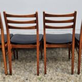 4 Scandinavian Design Chairs in Teak with Black Skai Upholstery 1960