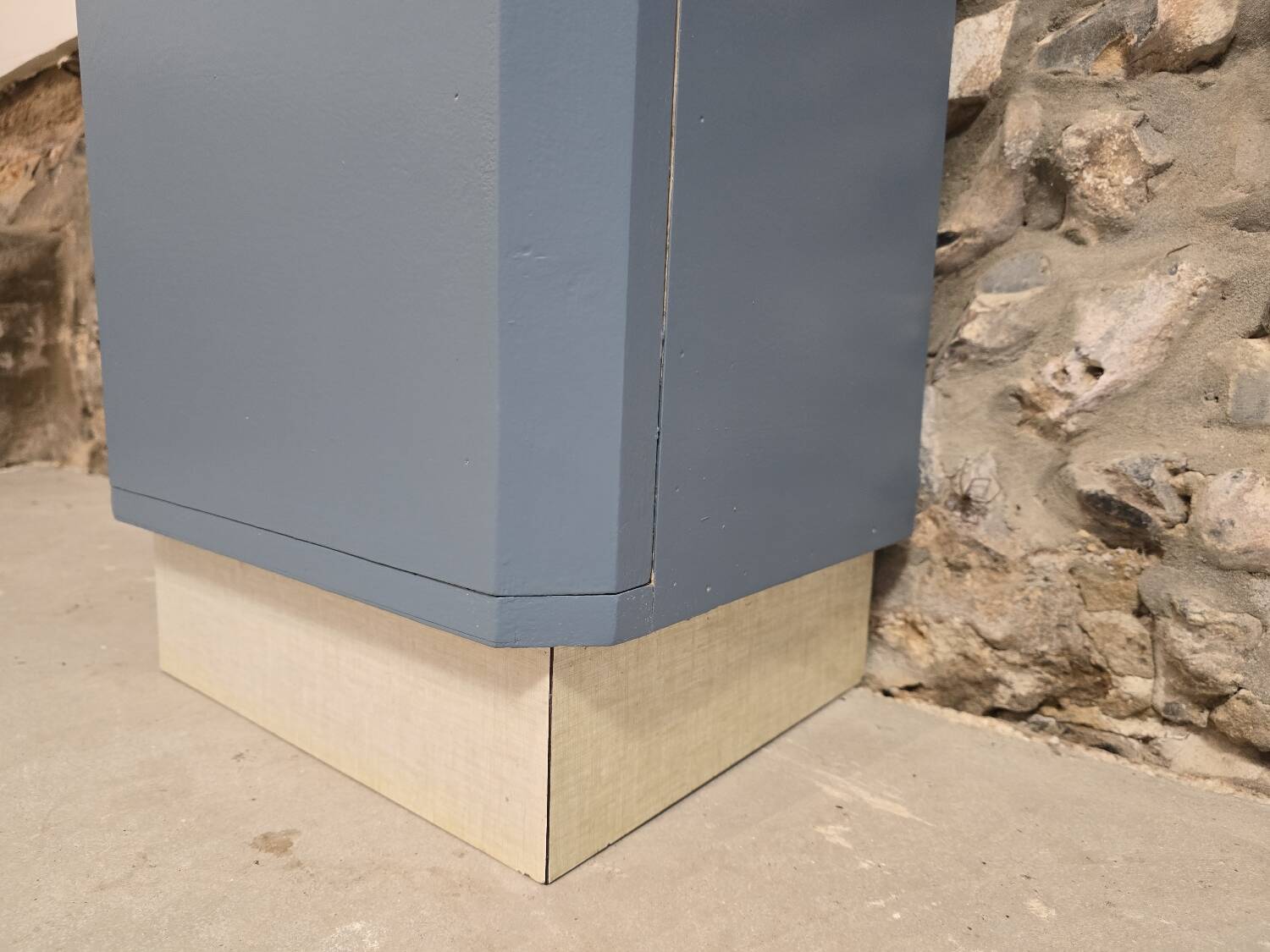Small Mado 1960 kitchen column unit in yellow formica restyled in blue