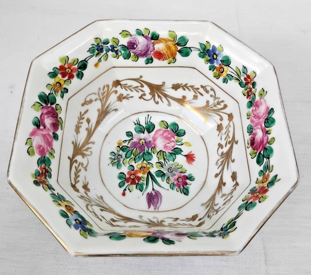Vintage Octagonal Porcelain Salad Bowl from Mehun