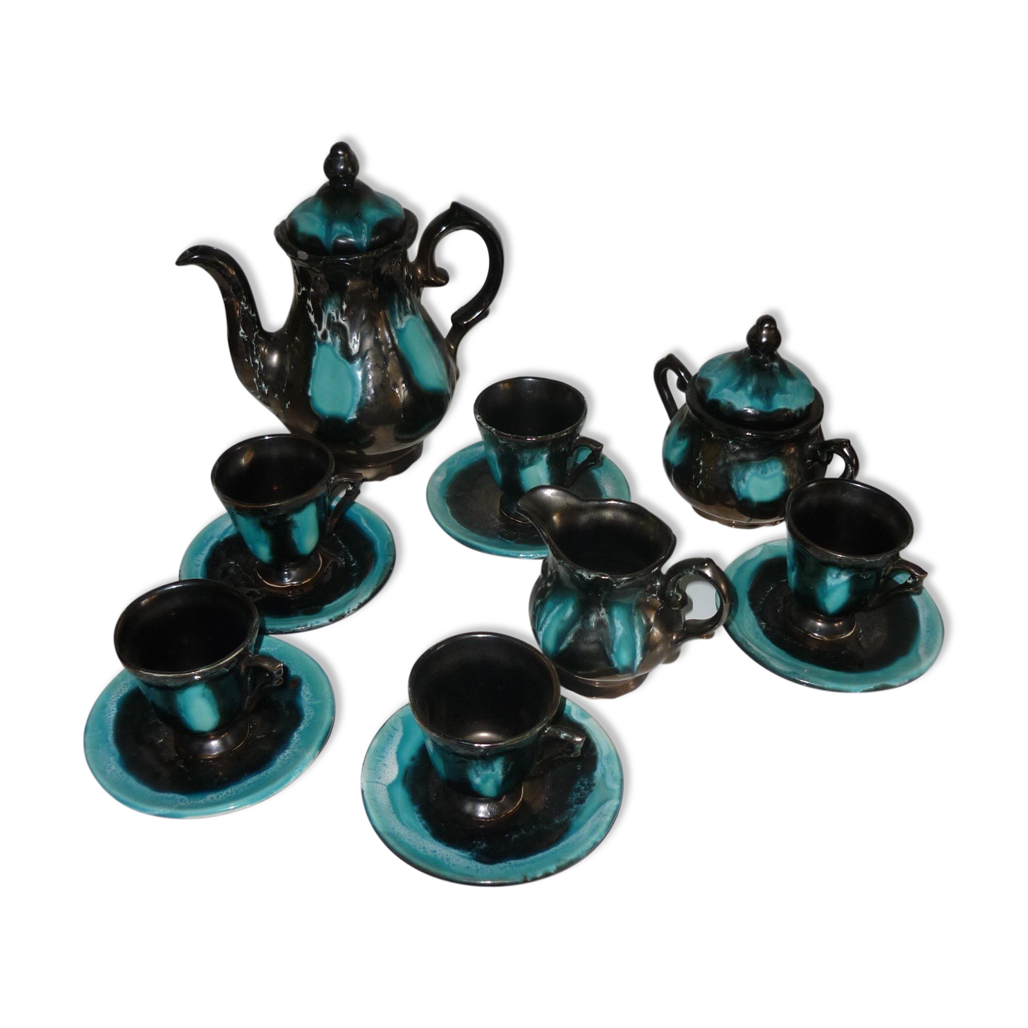 Service café-thé Vallauris noir et turquoise